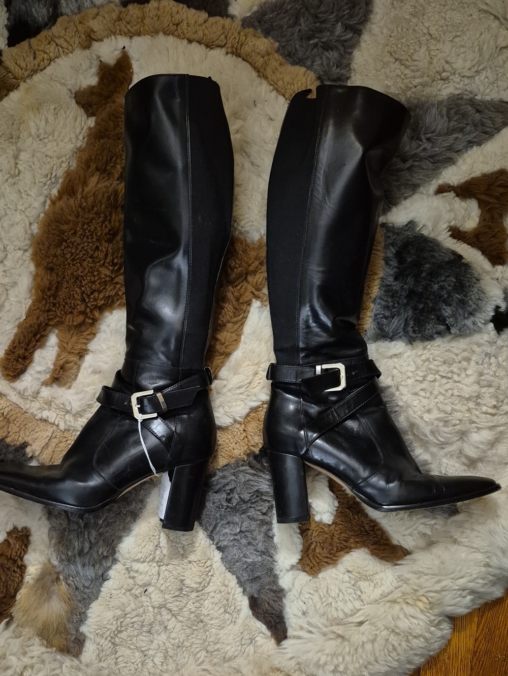 Hobbs London Black Leather Knee-High Buckle Heel Boots